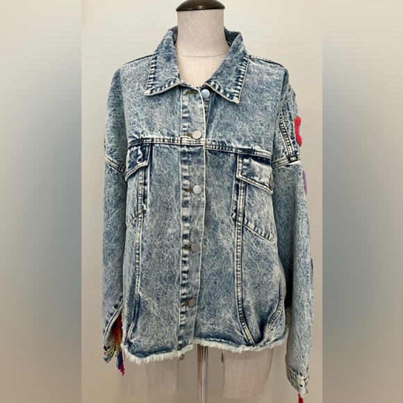 BiBi FRECKLED POPPY Denim Jacket NWT with fringe. - Picture 2 of 6